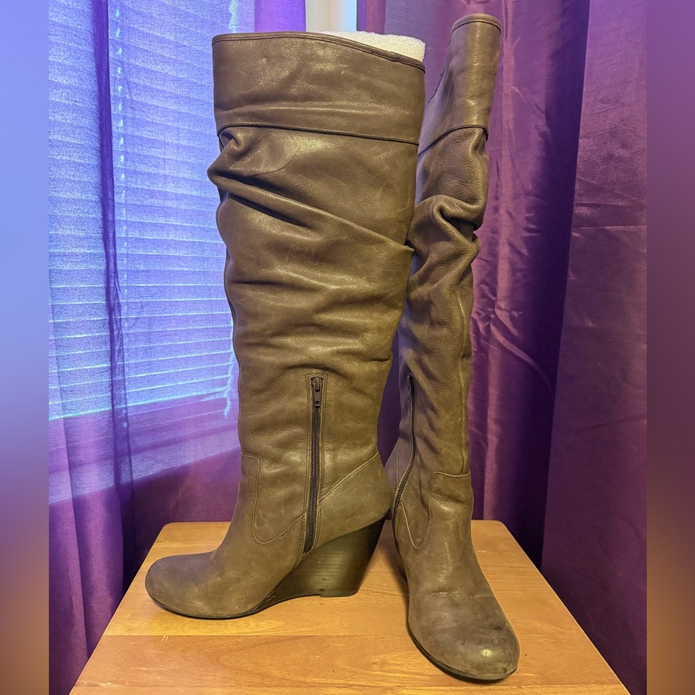 Jessica Simpson Taupe Over the Knee Wedge Boots - Size 9